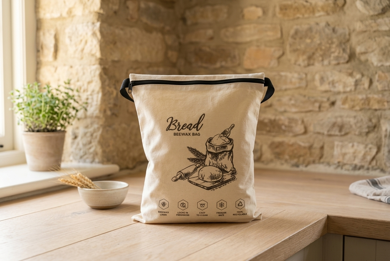 KEPT bread bag zipped closed on a kitchen counter